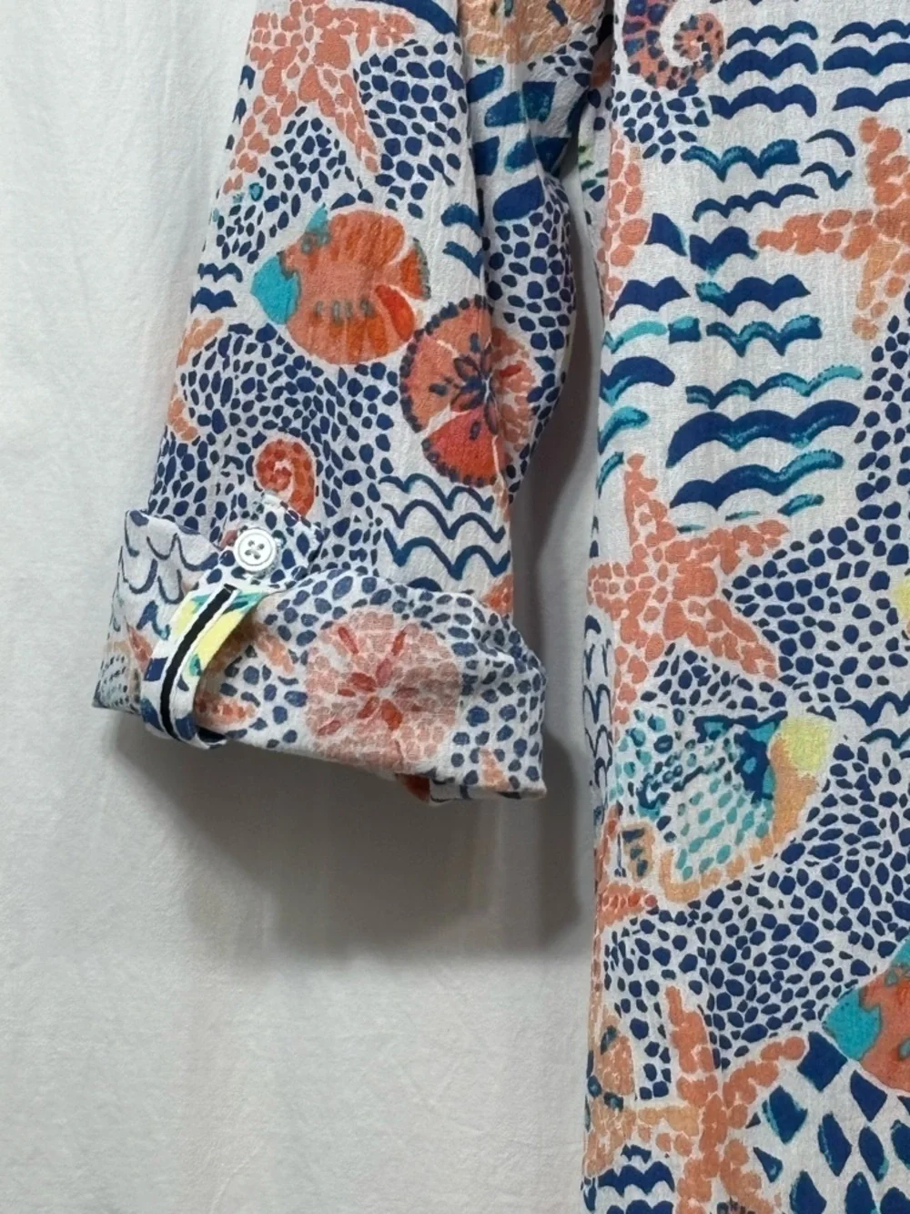 Talbots Beach Shirt Coverup XS Seahorse Button Up Cotton Nautical Coastal - Picture 9 of 16
